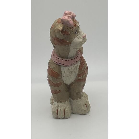 Vintage 1997 Hermitage Pottery Resin Girl Cat Taper Candleholder Whimsical - Picture 2 of 14